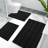 image:imageOLANLY Thick Bathroom Rugs Sets 3 Piece Absorbent Chenille Striped Bath Mats and UShaped Contour Toilet Rug Home Decor Accessories Bath Mat Set for Bathroom 30x2024x1624x20 GreyBlack