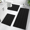 image:imageOLANLY Thick Bathroom Rugs Sets 3 Piece Absorbent Chenille Striped Bath Mats and UShaped Contour Toilet Rug Home Decor Accessories Bath Mat Set for Bathroom 30x2024x1624x20 GreyBlack