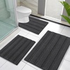 image:imageOLANLY Thick Bathroom Rugs Sets 3 Piece Absorbent Chenille Striped Bath Mats and UShaped Contour Toilet Rug Home Decor Accessories Bath Mat Set for Bathroom 30x2024x1624x20 GreyDark Grey