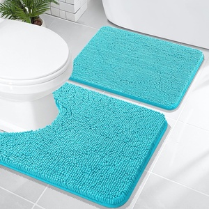 image:imageOLANLY Bathroom Rugs Sets 2 Piece Soft Absorbent Chenille Bath Mats and UShaped Contour Toilet Mat Area Rug Set Machine Washable Bath Carpet Home Decor Accessories 30x2024x20 GreyAqua Sky