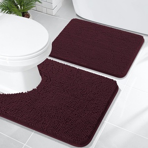 image:imageOLANLY Bathroom Rugs Sets 2 Piece Soft Absorbent Chenille Bath Mats and UShaped Contour Toilet Mat Area Rug Set Machine Washable Bath Carpet Home Decor Accessories 30x2024x20 GreyBlack Cherry