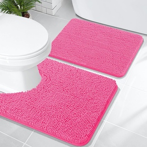 image:imageOLANLY Bathroom Rugs Sets 2 Piece Soft Absorbent Chenille Bath Mats and UShaped Contour Toilet Mat Area Rug Set Machine Washable Bath Carpet Home Decor Accessories 30x2024x20 GreyHot Pink