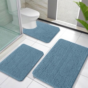 image:imageOLANLY Bathroom Rugs Sets 3 Piece Soft Absorbent Chenille Bath Mats and UShaped Contour Toilet Rug Quick Dry Home Decor Accessories Bath Mat Set for Bathroom 30x2024x1624x20 GreyAiry Blue