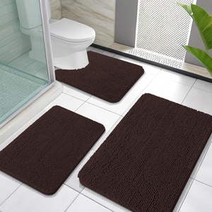 image:imageOLANLY Bathroom Rugs Sets 3 Piece Soft Absorbent Chenille Bath Mats and UShaped Contour Toilet Rug Quick Dry Home Decor Accessories Bath Mat Set for Bathroom 30x2024x1624x20 GreyBrown