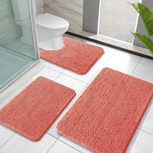 image:imageOLANLY Bathroom Rugs Sets 3 Piece Soft Absorbent Chenille Bath Mats and UShaped Contour Toilet Rug Quick Dry Home Decor Accessories Bath Mat Set for Bathroom 30x2024x1624x20 GreyCoral