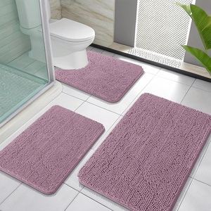 image:imageOLANLY Bathroom Rugs Sets 3 Piece Soft Absorbent Chenille Bath Mats and UShaped Contour Toilet Rug Quick Dry Home Decor Accessories Bath Mat Set for Bathroom 30x2024x1624x20 GreyDeep Plum
