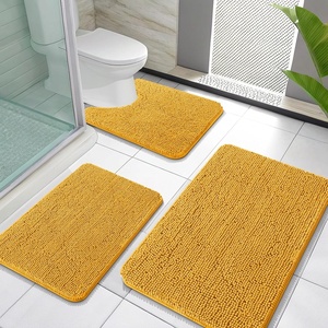 image:imageOLANLY Bathroom Rugs Sets 3 Piece Soft Absorbent Chenille Bath Mats and UShaped Contour Toilet Rug Quick Dry Home Decor Accessories Bath Mat Set for Bathroom 30x2024x1624x20 GreyGolden Yellow