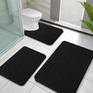 image:imageOLANLY Bathroom Rugs Sets 3 Piece Soft Absorbent Chenille Bath Mats and UShaped Contour Toilet Rug Quick Dry Home Decor Accessories Bath Mat Set for Bathroom 30x2024x1624x20 GreyBlack