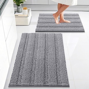 image:imageOLANLY Thick Bathroom Rugs Sets 2 Piece Soft Absorbent Chenille Striped Bath Mats and UShaped Contour Toilet Rug Machine Washable Bath Carpet Home Decor Accessories30x2024x20 GreyMedium Grey