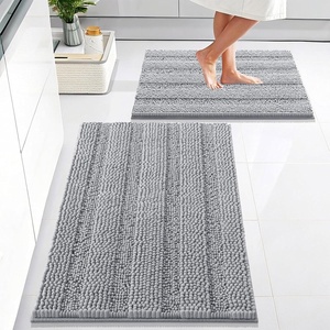 image:imageOLANLY Thick Bathroom Rugs Sets 2 Piece Soft Absorbent Chenille Striped Bath Mats and UShaped Contour Toilet Rug Machine Washable Bath Carpet Home Decor Accessories30x2024x20 GreyLight Grey