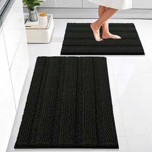 image:imageOLANLY Thick Bathroom Rugs Sets 2 Piece Soft Absorbent Chenille Striped Bath Mats and UShaped Contour Toilet Rug Machine Washable Bath Carpet Home Decor Accessories30x2024x20 GreyBlack