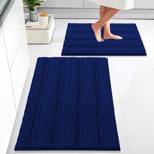 image:imageOLANLY Thick Bathroom Rugs Sets 2 Piece Soft Absorbent Chenille Striped Bath Mats and UShaped Contour Toilet Rug Machine Washable Bath Carpet Home Decor Accessories30x2024x20 GreyNavy