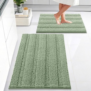 image:imageOLANLY Thick Bathroom Rugs Sets 2 Piece Soft Absorbent Chenille Striped Bath Mats and UShaped Contour Toilet Rug Machine Washable Bath Carpet Home Decor Accessories30x2024x20 GreySage Green