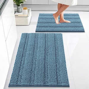 image:imageOLANLY Thick Bathroom Rugs Sets 2 Piece Soft Absorbent Chenille Striped Bath Mats and UShaped Contour Toilet Rug Machine Washable Bath Carpet Home Decor Accessories30x2024x20 GreyAiry Blue