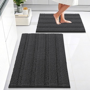image:imageOLANLY Thick Bathroom Rugs Sets 2 Piece Soft Absorbent Chenille Striped Bath Mats and UShaped Contour Toilet Rug Machine Washable Bath Carpet Home Decor Accessories30x2024x20 GreyDark Grey