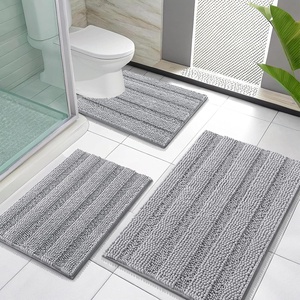 image:imageOLANLY Thick Bathroom Rugs Sets 3 Piece Absorbent Chenille Striped Bath Mats and UShaped Contour Toilet Rug Home Decor Accessories Bath Mat Set for Bathroom 30x2024x1624x20 GreyLight Grey