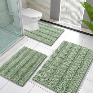 image:imageOLANLY Thick Bathroom Rugs Sets 3 Piece Absorbent Chenille Striped Bath Mats and UShaped Contour Toilet Rug Home Decor Accessories Bath Mat Set for Bathroom 30x2024x1624x20 GreySage Green