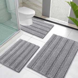 image:imageOLANLY Thick Bathroom Rugs Sets 3 Piece Absorbent Chenille Striped Bath Mats and UShaped Contour Toilet Rug Home Decor Accessories Bath Mat Set for Bathroom 30x2024x1624x20 GreyGrey