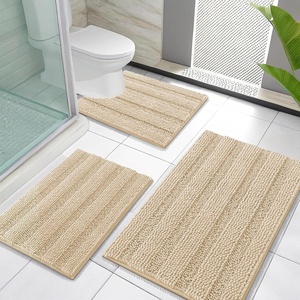 image:imageOLANLY Thick Bathroom Rugs Sets 3 Piece Absorbent Chenille Striped Bath Mats and UShaped Contour Toilet Rug Home Decor Accessories Bath Mat Set for Bathroom 30x2024x1624x20 GreyBeige