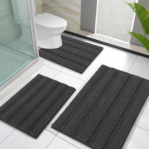 image:imageOLANLY Thick Bathroom Rugs Sets 3 Piece Absorbent Chenille Striped Bath Mats and UShaped Contour Toilet Rug Home Decor Accessories Bath Mat Set for Bathroom 30x2024x1624x20 GreyDark Grey