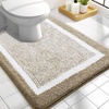 image:imageOLANLY Small Bathroom Rugs 24x16 Extra Soft and Absorbent Microfiber Bath Rugs NonSlip Machine Washable Quick Dry Shaggy Bath Carpet Bath Mats for Bathroom Floor Tub Shower GreyTan and White