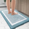image:imageOLANLY Small Bathroom Rugs 24x16 Extra Soft and Absorbent Microfiber Bath Rugs NonSlip Machine Washable Quick Dry Shaggy Bath Carpet Bath Mats for Bathroom Floor Tub Shower GreyLight Blue and White