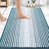 image:imageOLANLY Toilet Rugs UShaped 24x20 Extra Soft Absorbent Chenille Striped Contour Bathroom Rugs for Toilet Dry Quickly Machine Washable NonSlip Bath Mat GreyPeacock Blue