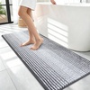 image:imageOLANLY Toilet Rugs UShaped 24x20 Extra Soft Absorbent Chenille Striped Contour Bathroom Rugs for Toilet Dry Quickly Machine Washable NonSlip Bath Mat GreyGrey