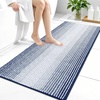 image:imageOLANLY Toilet Rugs UShaped 24x20 Extra Soft Absorbent Chenille Striped Contour Bathroom Rugs for Toilet Dry Quickly Machine Washable NonSlip Bath Mat GreyNavy
