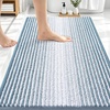 image:imageOLANLY Toilet Rugs UShaped 24x20 Extra Soft Absorbent Chenille Striped Contour Bathroom Rugs for Toilet Dry Quickly Machine Washable NonSlip Bath Mat GreyAiry Blue