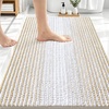 image:imageOLANLY Toilet Rugs UShaped 24x20 Extra Soft Absorbent Chenille Striped Contour Bathroom Rugs for Toilet Dry Quickly Machine Washable NonSlip Bath Mat GreyBeige