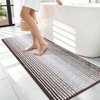 image:imageOLANLY Toilet Rugs UShaped 24x20 Extra Soft Absorbent Chenille Striped Contour Bathroom Rugs for Toilet Dry Quickly Machine Washable NonSlip Bath Mat GreyBrown