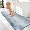 image:imageOLANLY Toilet Rugs UShaped 24x20 Extra Soft Absorbent Chenille Striped Contour Bathroom Rugs for Toilet Dry Quickly Machine Washable NonSlip Bath Mat GreyAiry Blue