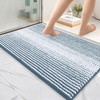 image:imageOLANLY Toilet Rugs UShaped 24x20 Extra Soft Absorbent Chenille Striped Contour Bathroom Rugs for Toilet Dry Quickly Machine Washable NonSlip Bath Mat GreyAiry Blue