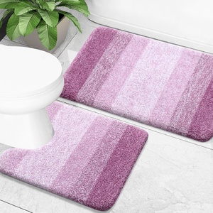 image:imageOLANLY Bathroom Rug Set 2 Piece Soft Absorbent Microfiber Bath Mats and UShaped Contour Toilet Rug NonSlip Machine Wash Dry Plush Shaggy Bath Mats for Bathroom 24x1624x20 GreyPinkishpurple
