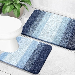 image:imageOLANLY Bathroom Rug Set 2 Piece Soft Absorbent Microfiber Bath Mats and UShaped Contour Toilet Rug NonSlip Machine Wash Dry Plush Shaggy Bath Mats for Bathroom 24x1624x20 GreyNavy