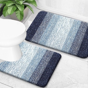image:imageOLANLY Bathroom Rug Set 2 Piece Soft Absorbent Microfiber Bath Mats and UShaped Contour Toilet Rug NonSlip Machine Wash Dry Plush Shaggy Bath Mats for Bathroom 24x1624x20 GreyAiry Blue