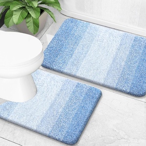 image:imageOLANLY Bathroom Rug Set 2 Piece Soft Absorbent Microfiber Bath Mats and UShaped Contour Toilet Rug NonSlip Machine Wash Dry Plush Shaggy Bath Mats for Bathroom 24x1624x20 GreyLight Blue