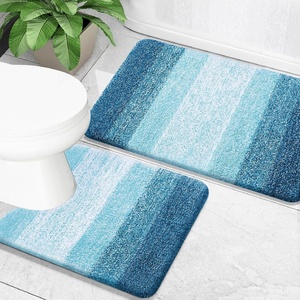 image:imageOLANLY Bathroom Rug Set 2 Piece Soft Absorbent Microfiber Bath Mats and UShaped Contour Toilet Rug NonSlip Machine Wash Dry Plush Shaggy Bath Mats for Bathroom 24x1624x20 GreyPeacock Blue