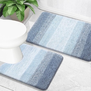 image:imageOLANLY Bathroom Rug Set 2 Piece Soft Absorbent Microfiber Bath Mats and UShaped Contour Toilet Rug NonSlip Machine Wash Dry Plush Shaggy Bath Mats for Bathroom 24x1624x20 GreyBlue