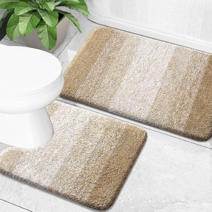 image:imageOLANLY Bathroom Rug Set 2 Piece Soft Absorbent Microfiber Bath Mats and UShaped Contour Toilet Rug NonSlip Machine Wash Dry Plush Shaggy Bath Mats for Bathroom 24x1624x20 GreyTan