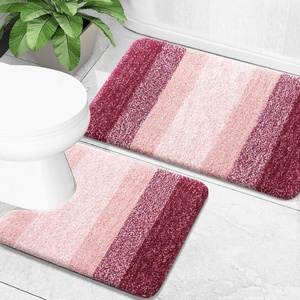 image:imageOLANLY Bathroom Rug Set 2 Piece Soft Absorbent Microfiber Bath Mats and UShaped Contour Toilet Rug NonSlip Machine Wash Dry Plush Shaggy Bath Mats for Bathroom 24x1624x20 GreyRed