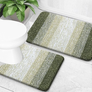 image:imageOLANLY Bathroom Rug Set 2 Piece Soft Absorbent Microfiber Bath Mats and UShaped Contour Toilet Rug NonSlip Machine Wash Dry Plush Shaggy Bath Mats for Bathroom 24x1624x20 GreyDark Green