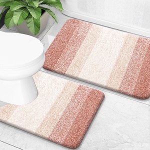 image:imageOLANLY Bathroom Rug Set 2 Piece Soft Absorbent Microfiber Bath Mats and UShaped Contour Toilet Rug NonSlip Machine Wash Dry Plush Shaggy Bath Mats for Bathroom 24x1624x20 GreyPeach