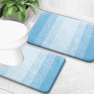 image:imageOLANLY Bathroom Rug Set 2 Piece Soft Absorbent Microfiber Bath Mats and UShaped Contour Toilet Rug NonSlip Machine Wash Dry Plush Shaggy Bath Mats for Bathroom 24x1624x20 GreySky Blue
