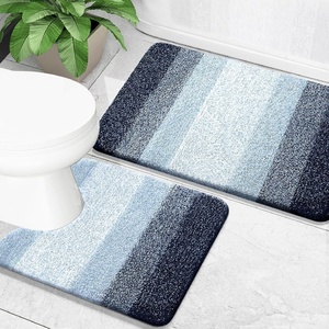 image:imageOLANLY Bathroom Rug Set 2 Piece Soft Absorbent Microfiber Bath Mats and UShaped Contour Toilet Rug NonSlip Machine Wash Dry Plush Shaggy Bath Mats for Bathroom 24x1624x20 GreyDark Blue