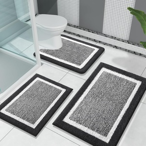 image:imageOLANLY Bathroom Rugs Sets 3 Piece Soft Absorbent Microfiber Bath Mats and UShaped Contour Toilet Rug Home Decor Accessories NonSlip Bath Mat Set for Bathroom 30x2024x1624x20 GreyBlack