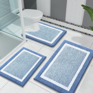 image:imageOLANLY Bathroom Rugs Sets 3 Piece Soft Absorbent Microfiber Bath Mats and UShaped Contour Toilet Rug Home Decor Accessories NonSlip Bath Mat Set for Bathroom 30x2024x1624x20 GreyBlue and White