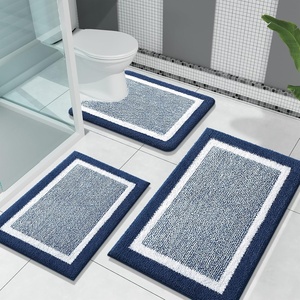 image:imageOLANLY Bathroom Rugs Sets 3 Piece Soft Absorbent Microfiber Bath Mats and UShaped Contour Toilet Rug Home Decor Accessories NonSlip Bath Mat Set for Bathroom 30x2024x1624x20 GreyNavy and White