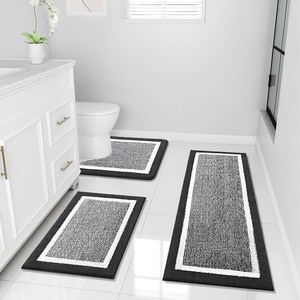 image:imageOLANLY Bathroom Rugs Sets 3 Piece Soft Absorbent Microfiber Bath Mats and UShaped Contour Toilet Rug Home Decor Accessories NonSlip Bath Mat Set for Bathroom 30x2024x1624x20 GreyBlack and White